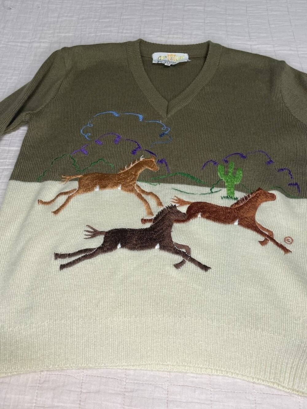 Vintage Cyn Les Shirlee Equestrian Horse Embroidered Sweater Sz Med Old Money EC - Picture 3 of 10